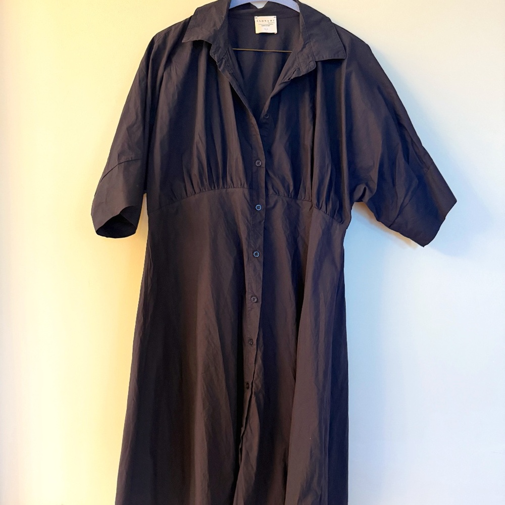Anonyme Dress Navy Pintuck Waist Tea Length Knee Dress Italy Large L